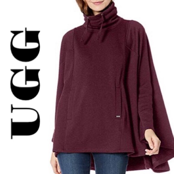UGG Charlynne Burgundy Red Fleece Lined Mock‎ Neck Cape Poncho, Large - Picture 6 of 15